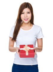 Asian woman hold with gift box