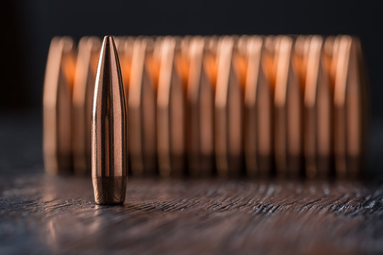 Macro shot of copper bullets 