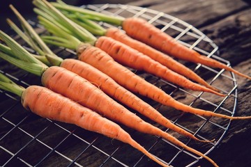 Baby carrots, fresh vegetables grown with pesticides and non-tox