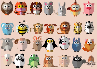Many kind of animal in Cute cartoon flat design