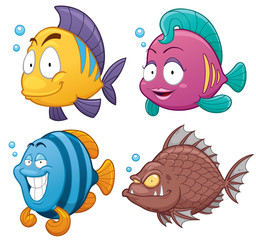 Vector illustration of Cartoon fish set