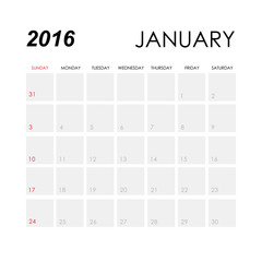 Template of calendar for January 2016
