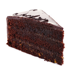 Piece of chocolate cake isolated on white