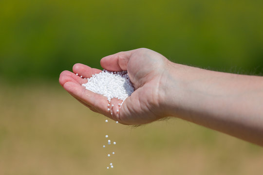 Hand full of small fertilizer