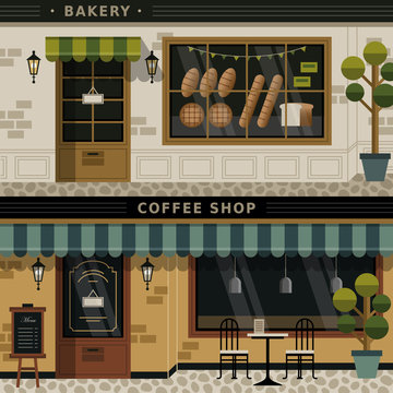 coffee shop and bakery facades