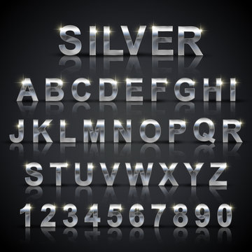glossy silver font design set