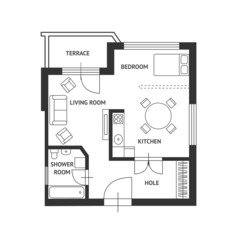 Vector  Architect plan with a furniture Flat Design