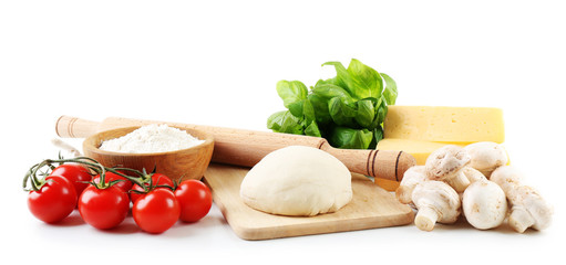 Ingredients for cooking pizza isolated on white