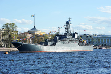 SAINT-PETERSBURG, RUSSIA: - MAY 9, 2015: The parade of warships