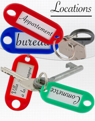 clés avec porte-étiquettes dans pochette papier quadrillé