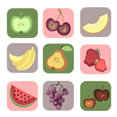 Fruits, flat style, vector icons
