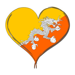 Bhutan 3D heart shaped flag