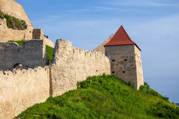 Old medieval fortress on top of the hill, Rupea village located