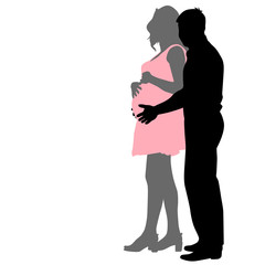 Silhouette Happy pregnant woman and her husband. Vector illustra