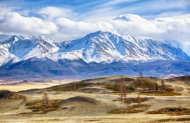 Altai mountains in Kurai area with North Chuisky Ridge on backgr