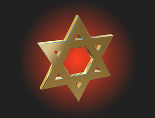 Image Star of David made of gold on a dark background