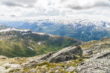 Fototapeta na wymiar Cloudy mountain landscape of Norway