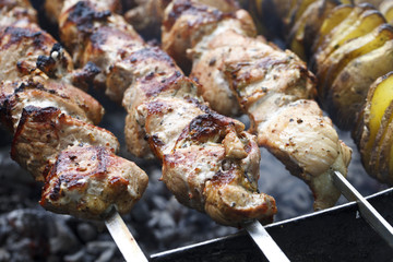 shish kebab on skewers