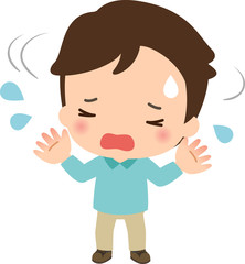 両手を挙げ首を振る男性