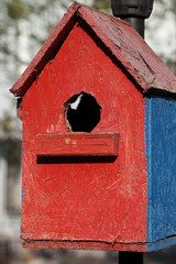 bright red bird house