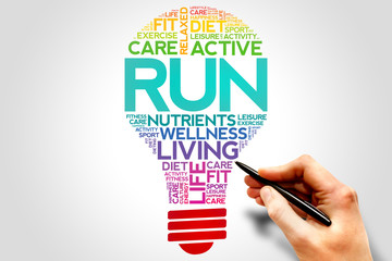 RUN bulb word cloud, health concept