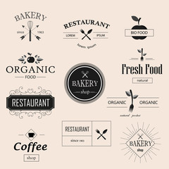 Vintage bakery, restaurant, organic food logotypes set. 
