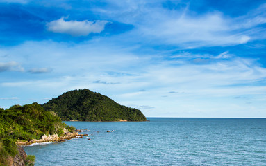 blue sea with mountain and blue sky in Chanthaburi, Thailand