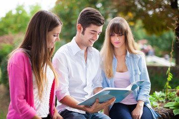 Students reading a book