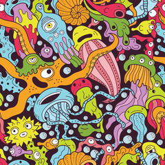 Deep sea monsters seamless pattern
