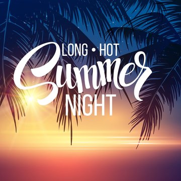 Summer Night. Palm trees  in the night. Vector illustration