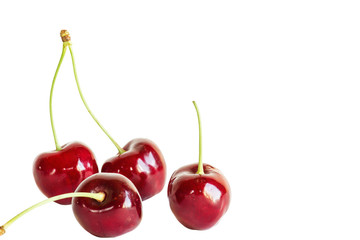 Four berries of cherry on a white background