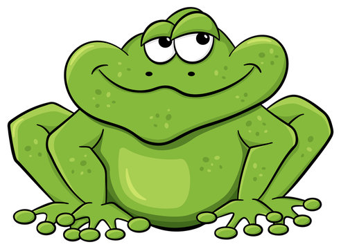 grüner Cartoon Frosch vor weißem Hintergrund