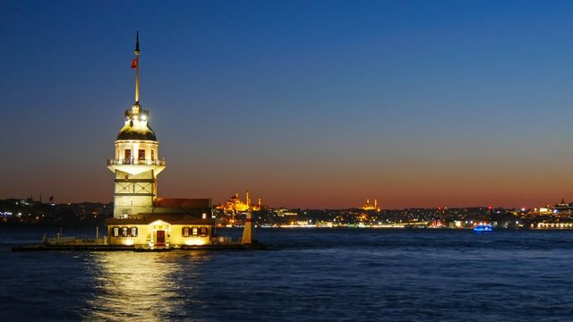 Bosphorus and Maiden Tower. Istanbul, Turkey. Time lapse