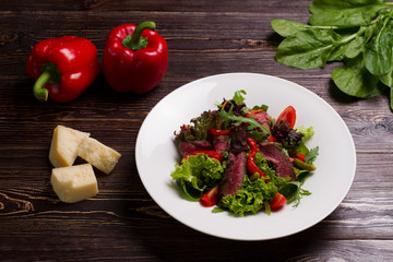 Green salad with meat.