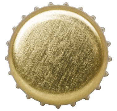 golden bottle cap isolated on white background with clipping pat