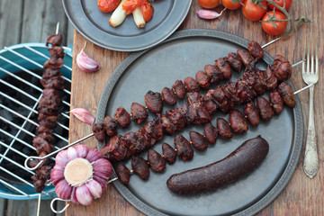 Hearts and livers just taken from the barbecue.