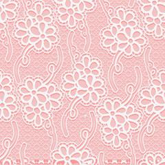 Seamless floral white lace pattern. Repeating background.