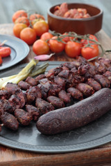 Poultry hearts and livers skewers.