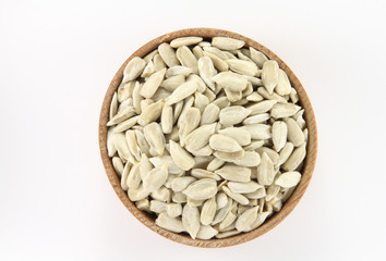 Sunflower seeds in a round wooden form