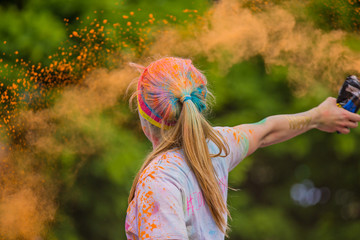 Close-up of color powder marathon