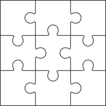 9 jigsaw pieces template. Nine puzzle pieces - Stock Illustration