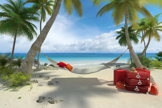 Beach, hammock and luggage
