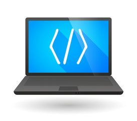 Laptop icon with a code sign
