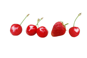 cherries and strawberries isolated on white