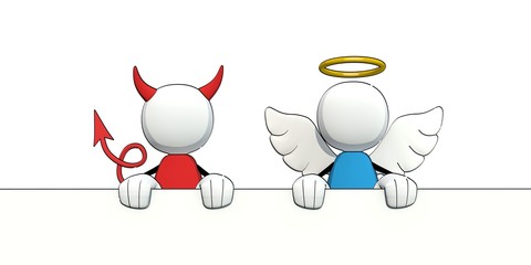 little sketchy man - angel and devil looking over margin
