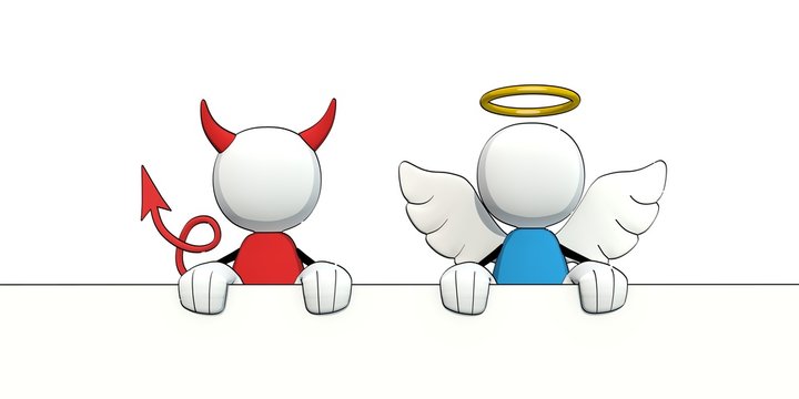 little sketchy man - angel and devil looking over margin