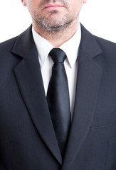 Black suit and tie with white shirt