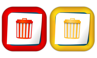 set of two icons and paper with trashcan