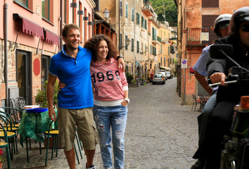 Couple of tourist on the Italian street, travel