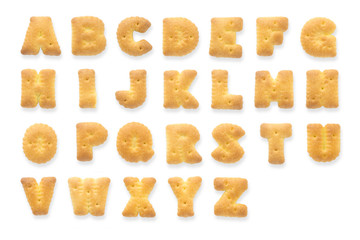 English Alphabets, Collage of 26 isolated biscuit cookie letters